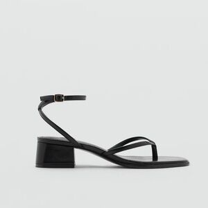Mango Black Leather Strappy Block Heel Sandals